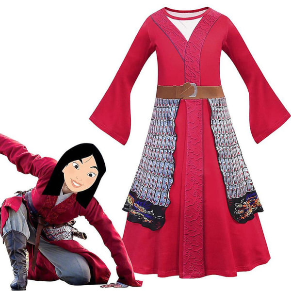 Mulan Elokuva Cosplay Lapset Tytöt Liekehtivä Hiha Hieno Pukeutuminen Karnevaaliasu - Punainen 9-10 Years