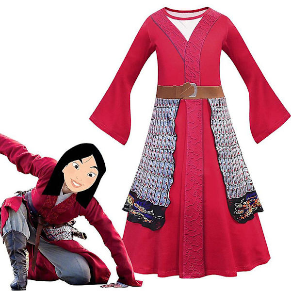 Mulan Film Cosplay Barn Flickor Flare Ärmar Fint Klädsel Karneval Kostym - Röd 4-5 Years