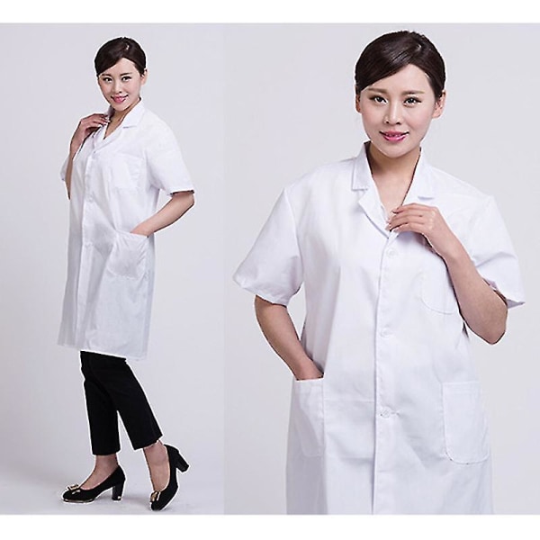 Sommar unisex vit labbrock Kortärmade fickor Uniform Arbetskläder Läkare Sjuksköterska Kläder -ge XL  175