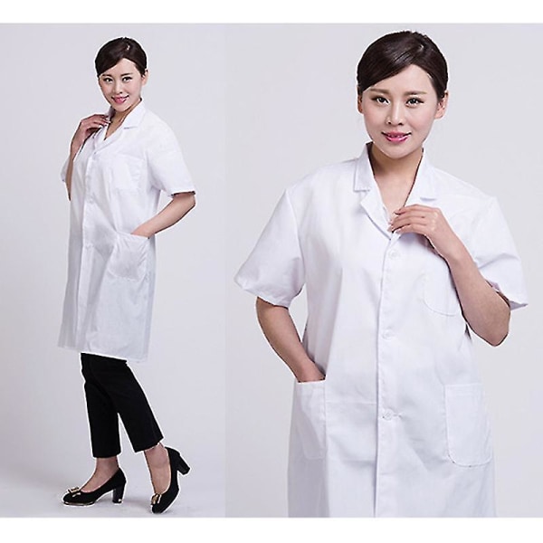 Sommar Unisex Vit Labrock Kortärmad Fickor Uniform Arbetskläder Läkare Sjuksköterska Kläder -ge XL  175