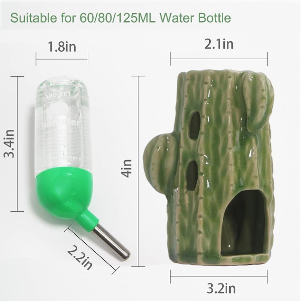 Hamstervannflaske kompatibel med glasstank, 2-i-1 justerbar hamstervannflaske 80 ml Gerbil-vannflaske med stativ, 1 stk. light green