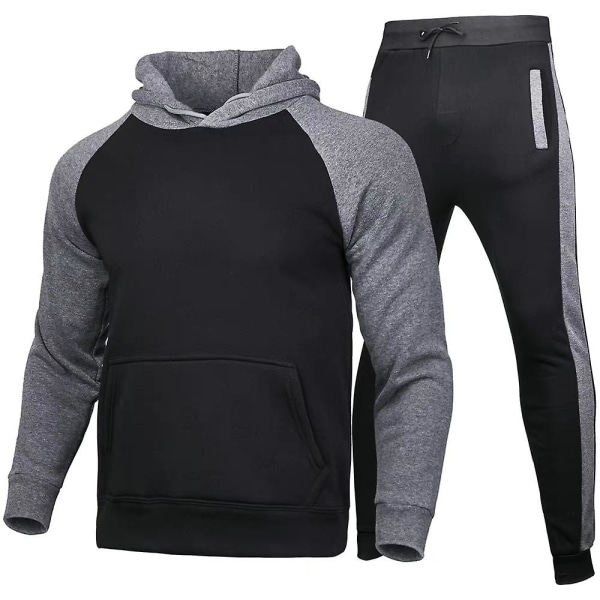 Hooded Pullover för herr Toppar + långbyxor Sport Jogging Sweatshirt Outfit Set Black Dark Gray 2XL