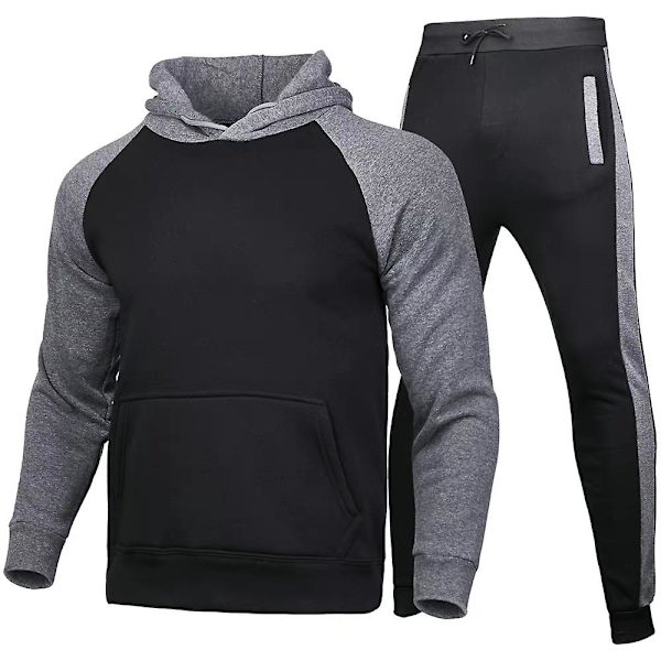 Hooded Pullover för herr Toppar + långbyxor Sport Jogging Sweatshirt Outfit Set Black Dark Gray XL