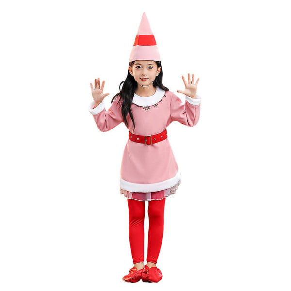 3-10 år Barn Pojkar Flickor Julfest Elf Cosplay Kostym Långärmad Klänning Fancy Dress Up Outfit Set-Rosa 3-4 Years