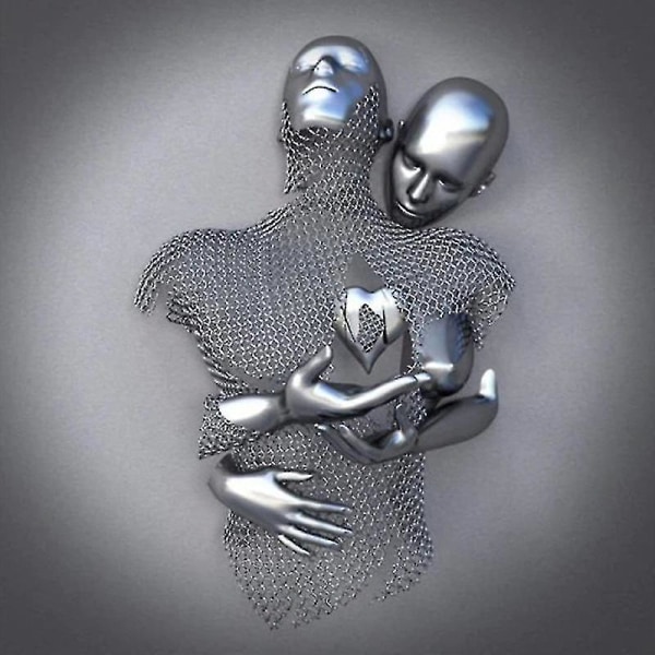 2023 New Love Heart Grå-3d kunstvæg Metalfigur Skulptur Par hængende maleri til hjemmet Silver FG427 50X50cm