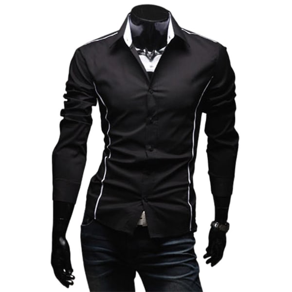 Miesten paidat Pitkähihaiset Business Slim Fit Casual Button Paidat Topit Black XL