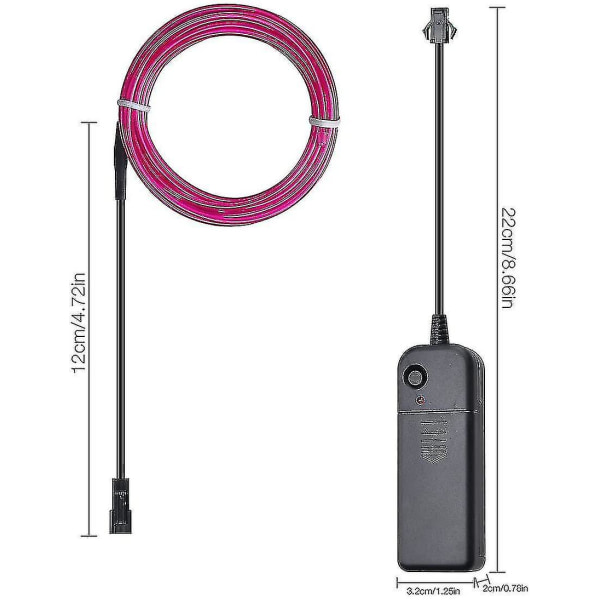 5m El Wire El Kabel Neonlys Belysning Elektroluminescens Batteridrevet Purple