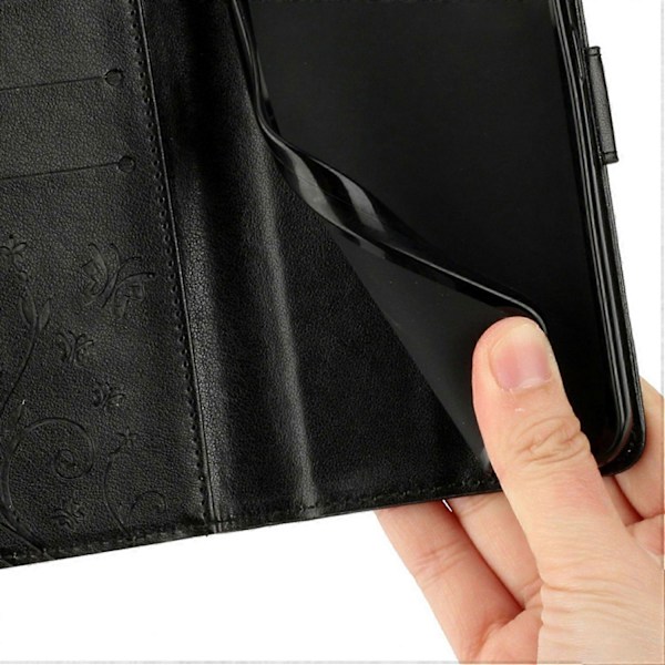 Læder Wallet Case med Sommerfugl og Blomster til Samsung Galaxy S25 Edge med Rem Multicolor Black