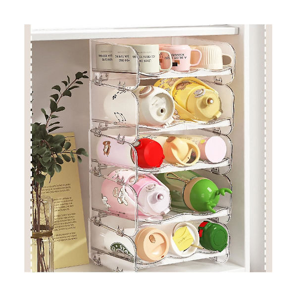 Krus Oppbevaringsstativ Skrivebord Multi-lags Transparent Støvtett Husholdning Stablet Organizer Oppbevaring R