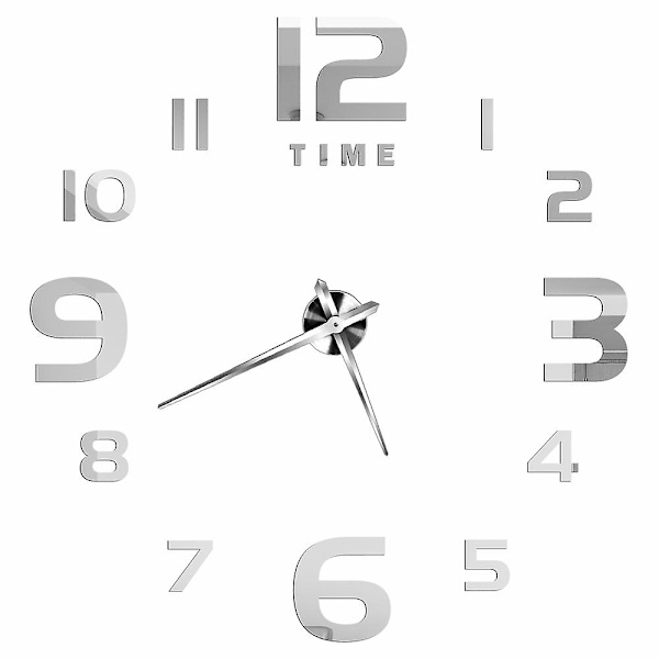 3D Stor Väggklocka DIY Akryl Spegel Klocka Dekal Överdimensionerad Klocka Klockor Europa Horloge Vardagsrum Heminredning Flera Stilar Silver J 37 inch (60-90cm)