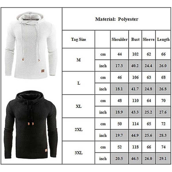 Hettegenser for menn med lang erme, avslappet pullovergenser White M