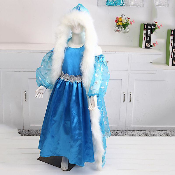 Frozenin Kuningatar Elsan Upea Pukeutumispuku Tytöille Cosplay Tulle Poncho Mekko Asusteet Puku - Sininen 4-5 Years