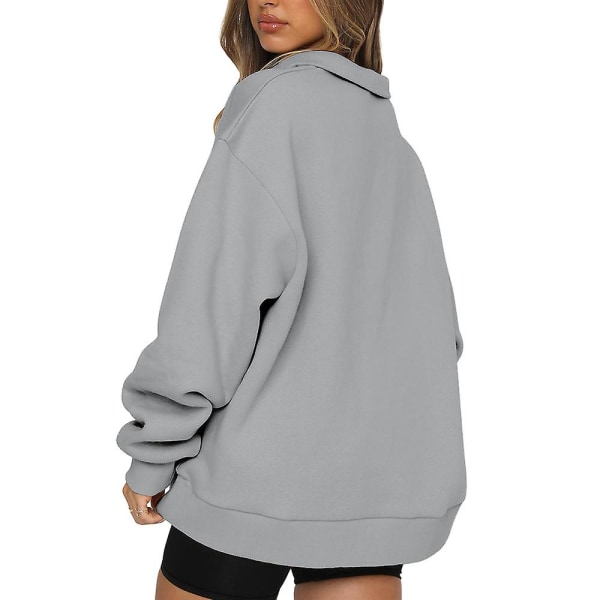 Dame Casual Tops Sweatshirts Løse Langærmede Enfarvet Trøje Gray 2XL