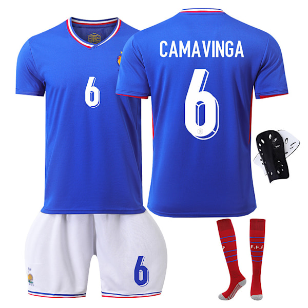 2024 European Cup France home football jersey+sock+Shin pads-Camavinga 16(90-100cm)