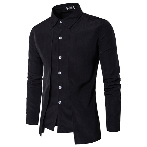 Langermet skjorte for menn Formell forretningsskjorte Black L