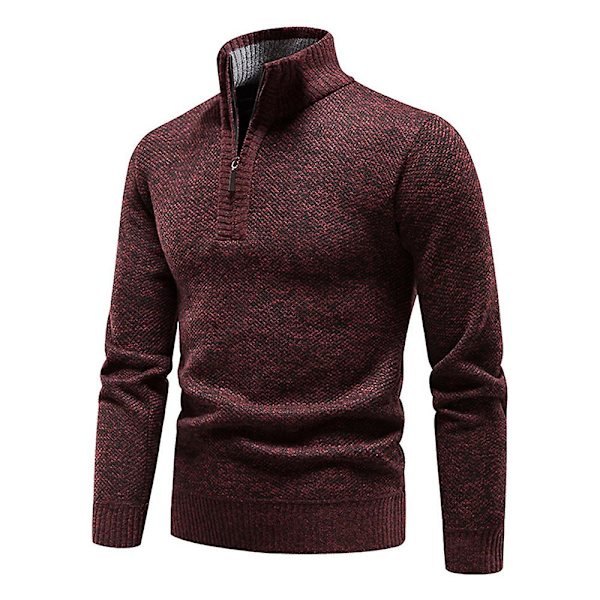 Hög Halsad Stickad Tröja för Män, Långärmad, Pullover Wine Red L