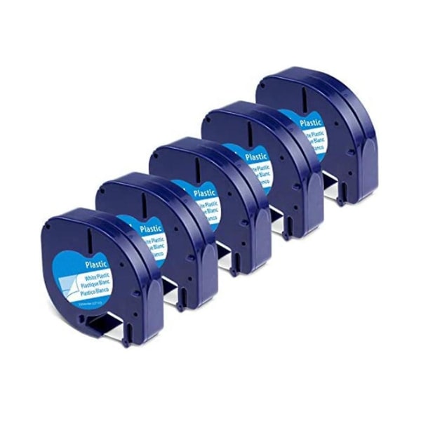5-pakks etikettbånd for Letratag refill, plast 91331, kompatibelt etikettbånd svart på hvit 913 -ge As Shown