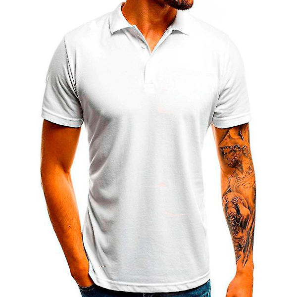 Herre Polo Skjorte Korte Ermer T-skjorte Sommer Golf Topper White 2XL