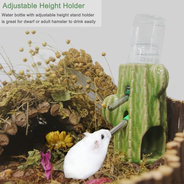 Hamster Vandflaske Kompatibel med Glasbur, 2-i-1 Justerbar Hamster Vandflaske 80ml Gerbil Vandflaske med Stativ, 1 stk light green