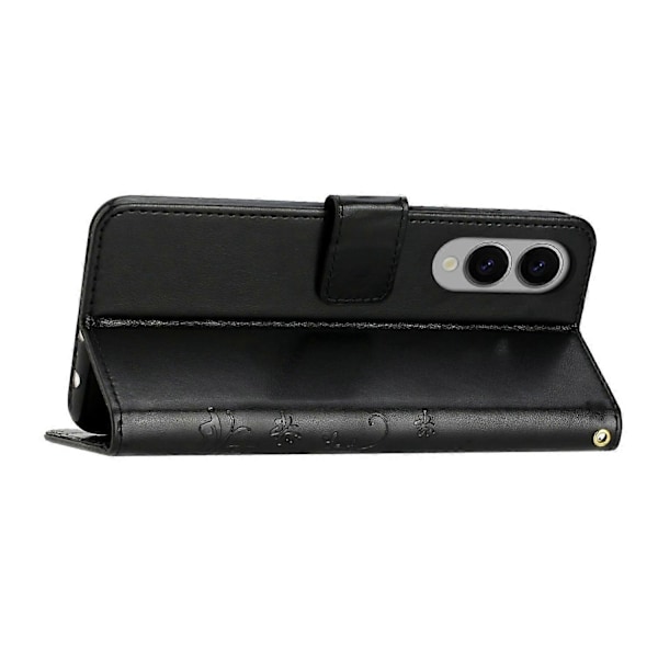 Læder Wallet Case med Sommerfugl og Blomster til Samsung Galaxy S25 Edge med Rem Multicolor Black
