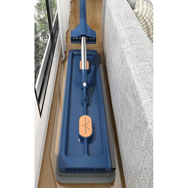 Stor Platt Moppset, 360° Swivelmopp med Urvridningsfunktion, Platt Mopp med Återanvändbara Mikrofibermoppdynor Kompatibla med Trägolv Laminatplattor -hg Blue Mop with 6 Pads