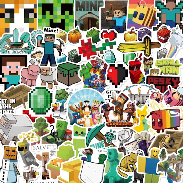 100 stk. Minecraft-klistremerker Bursdagsfest Gaveposer Fyll