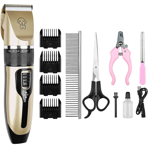 Electric Dog Grooming Clipper, Cordless Pet Grooming Kit Hair Clipper Kit(gold)