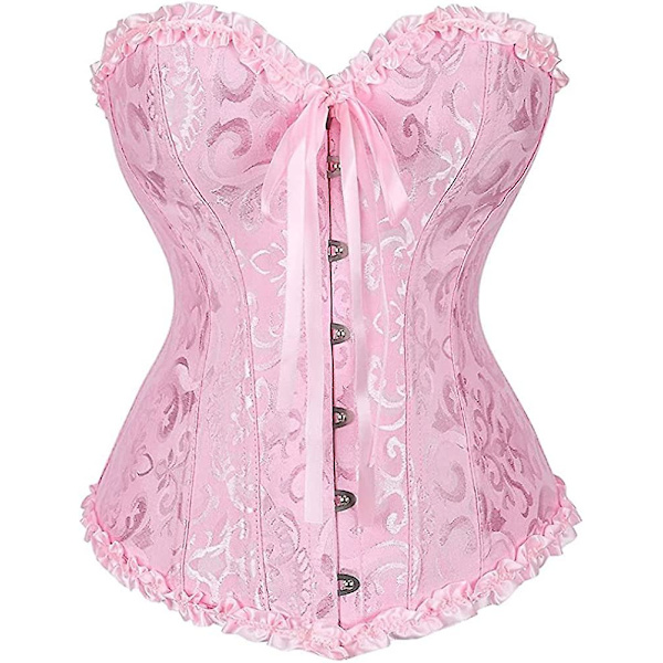 Szivyshi Dame Overbust Sweetheart Lace Up Plastic Bones Corset Bustier Top -ge Pink *S