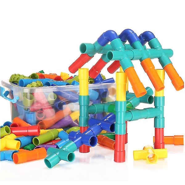 Legetøjsrør Rør byggesæt til børn Kreativt sammenlåsende byggeklodser sæt med hjul byggelegetøj 96PCS