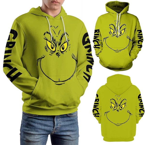 Plus-kokoiset aikuiset Christmas Grinch Print -hupparit Vihreä Monster-huppari Casual topit Lahjat S