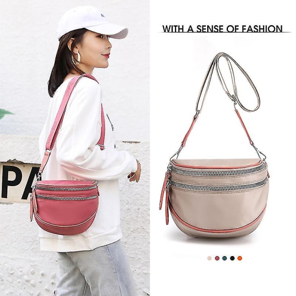 Crossbody Bag Dame Wide Strap Bum Bag Dame Stilig Skulderveske Ryggsekk -HG Khaki