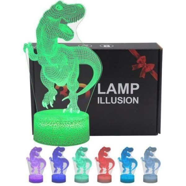 LED Dinosaurie Nattlampa Dino Raptor Optisk Illusion Lampa för Barn med 7 Färger Ändra Fjärrkontroll Presentidéer DH3127