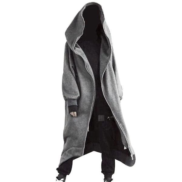 Unisex langermet hette Nazgul Long Coat Glidelåslukking Fleecefôret Lang hettegenser -hg Gray 3XL