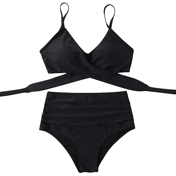 Naisten Ristiinasetetut Push Up Uimapaidat Vatsan Kontrolloivat Halter Bikinit Korkeavyötäröiset Uimapuvut Kaksi Osainen Uimapuvut Black Large