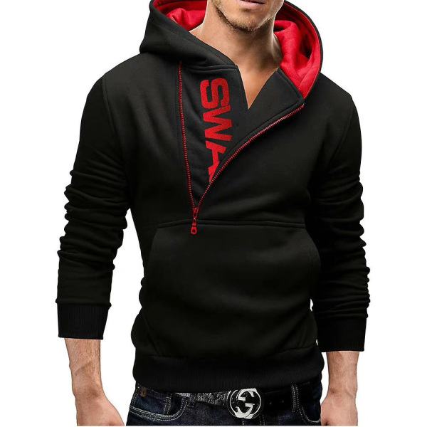 Mænds Toppe Langærmede Hoodies Jogging Løbetøj Sportswear 1/2 Lynlås Trøje Black Red XL