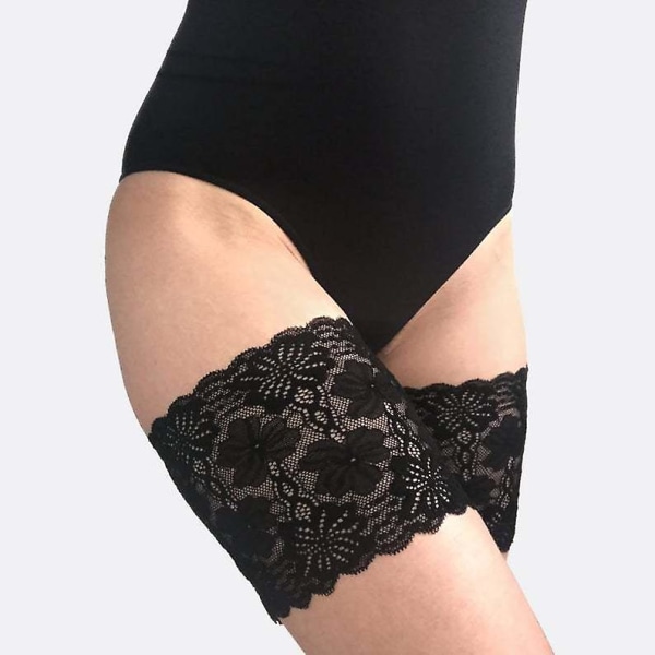 Elastiska Lårband, Sexiga Anti-Skav Lace Lårband Förebygger Lårskav Elastiska Anti-Skav Lårband Black L