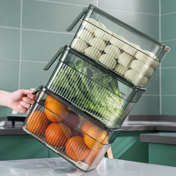 Kylskåp Förvaringslåda Tidsmätning Håll Mat Organizer Box Med Handtag Transparent Material Foto