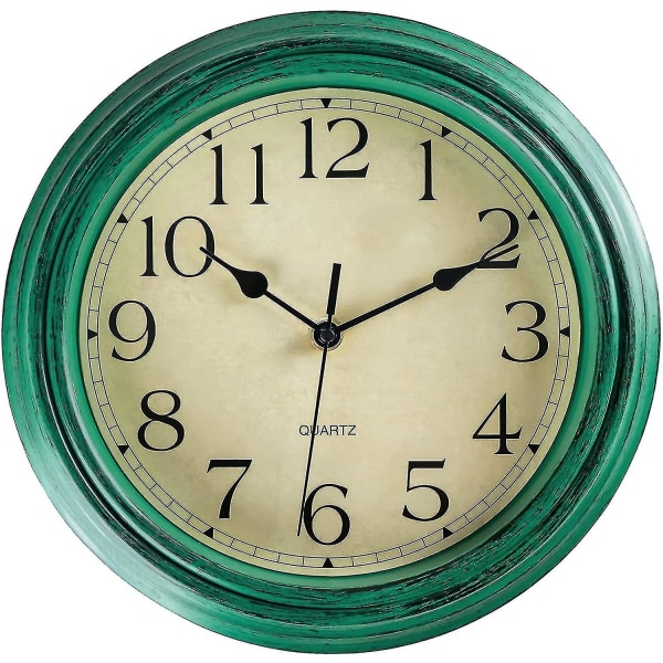 Silent No Tick Round Retro Quartz Clock Wall Clock (12 Inches) green