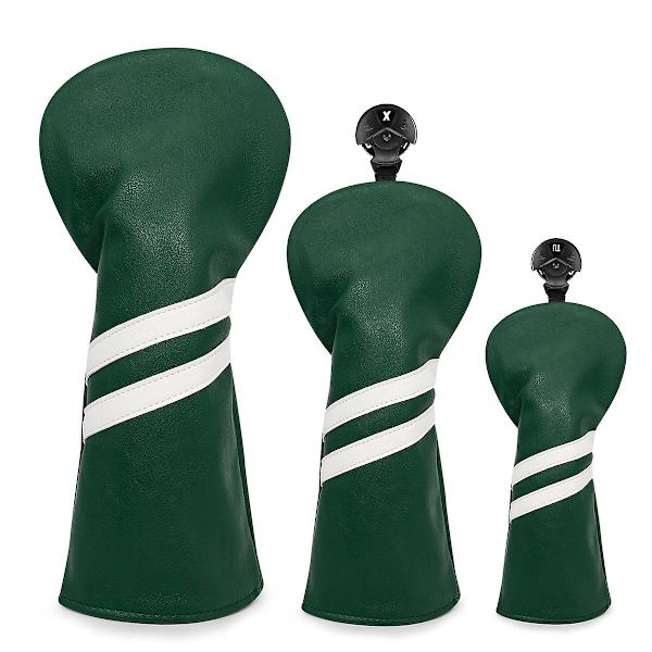 Golfhuvudskydd i PU-läder, vattentätt, för träklubbor, 3-pack Green