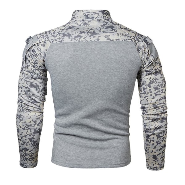 Herre Patchwork Camo Langermet Zip Mock Neck T-skjorte Sports Topper Light Grey 3XL