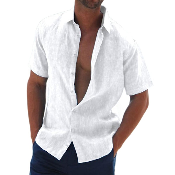 Herrar Sommar Casual Enfärgad Kortärmad Business Skjorta White L