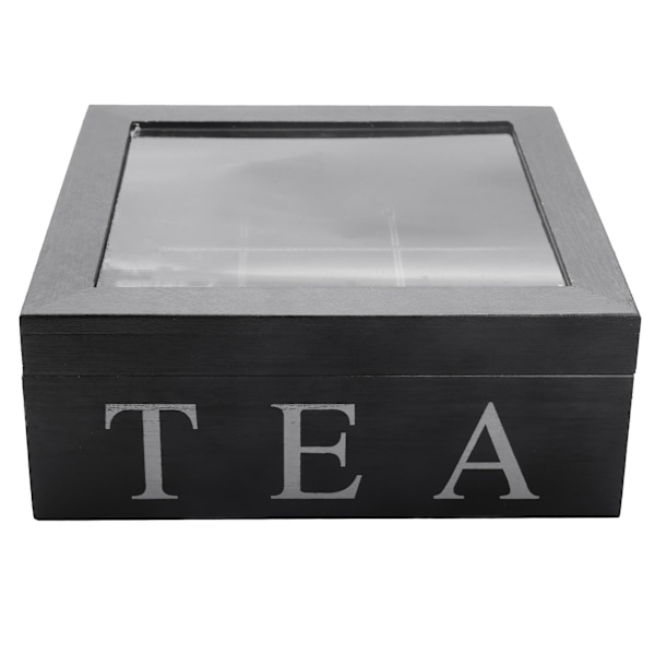 Trä 9 Grids Tea Box Tepåsar Behållare Förvaringsbox Fyrkantig case Transparent Top Lock Jewe