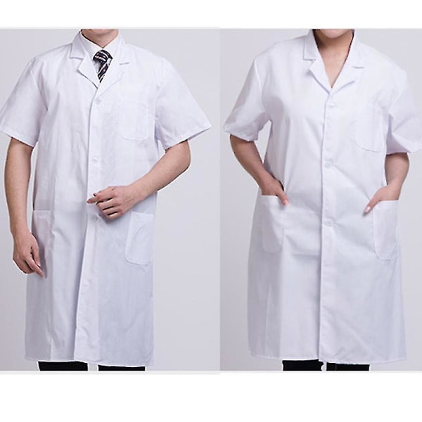 Sommar Unisex Vit Labrock Kortärmad Fickor Uniform Arbetskläder Läkare Sjuksköterska Kläder -ge L  170