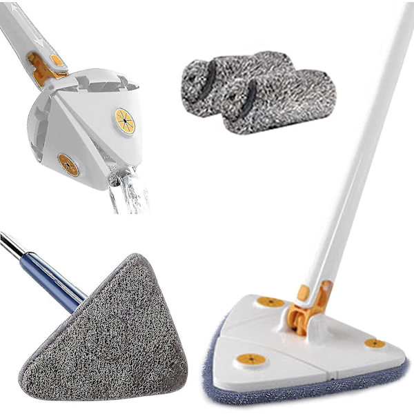 360° Kiertävä Säädettävä Siivousmop, Pitkäkahvainen Kolmion Muotoinen Mop, Uudelleenkäytettävä Spin Mop, Ruostumattomasta Teräksestä Valmistettu Kahva White