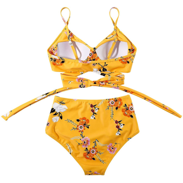 Dametøj Kryds Kors Push Up Badetøj Top Mavekontrol Halter Bikini Højtaljet Badetøj Todelt Badetøj Yellow-5 Large