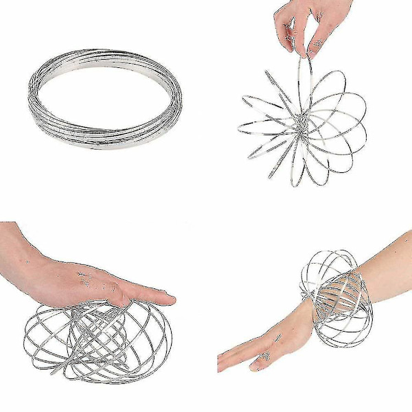 3d Magic Toy Arm Slinky Toroflux Flippy Flux Flow Ringar Spinner Dynamic Armband, Silver