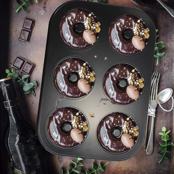 Donut, Non-stick 6-huls Donut Bageforme, Donuts Form - Bagels Doughnuts Biscuit Kage Bageform Black