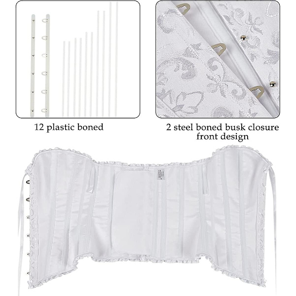 Szivyshi Dame Overbust Sweetheart Lace Up Plastic Bones Corset Bustier Top -ge White *S