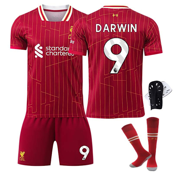 2425 Liverpool hjemmebanetrøje DARWIN Fodboldtrøje med sokker + beskyttelsesudstyr 24(130-140cm)