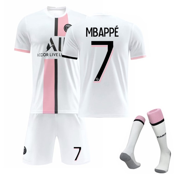 2122 Paris borte hvit drakt Mbappe fotballuniform + sokk 16(90-100cm)